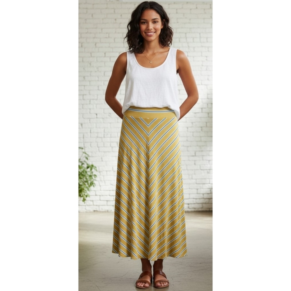 Westport Chevron Stripe Pull On Maxi Skirt Mustard Yellow Size XL